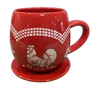 Temptations by Tara Red Rooster Coffee Mug 20oz Mug & Saucer Farmhouse